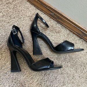 bp Black Heeled Sandals with Chunky Architectural Heel